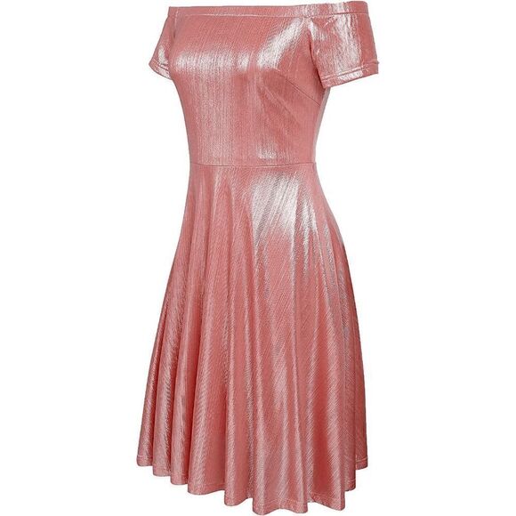 ✨ NWT Metallic Off Shoulder Short Sleeve Cocktail Party Club Pink Dress XXL - Picture 6 of 16